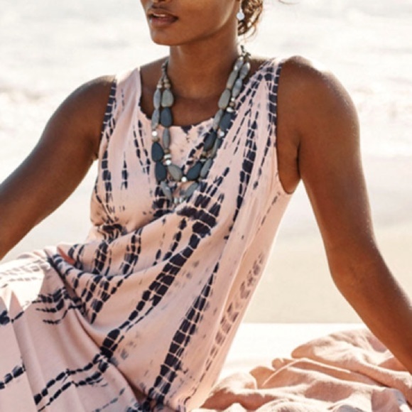 Cloth & Stone Tie Dye Mini Dress Tie Back Blue white size XS - Picture 2 of 12